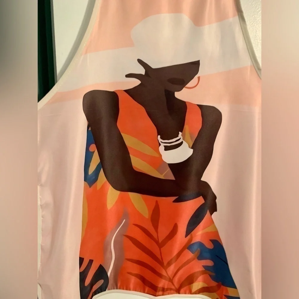 Artistic Apron with Silhouette of a Woman in Wide Brim Hat - Picture 1 of 2